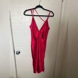 Hot pink slip dress with asymmetrical strap